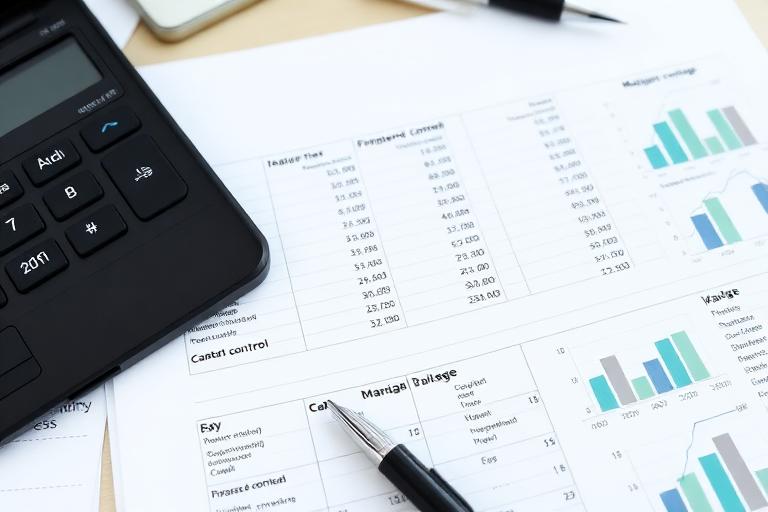 Analyse budgétaire avec calculatrice et graphiques de marges