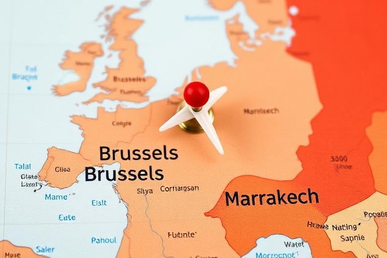 Carte montrant Bruxelles et Marrakech comme zones d'intervention